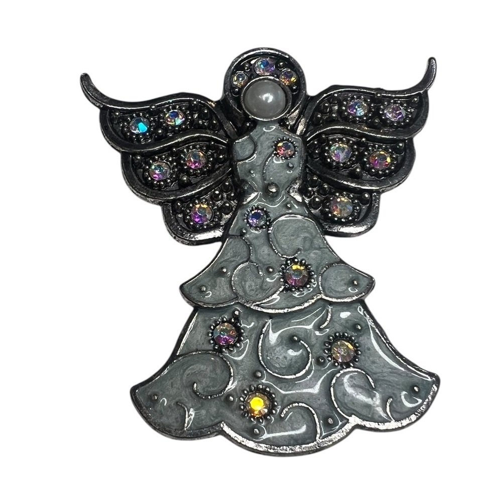 Vintage Angel Brooch Pin Enamel Silvertone
